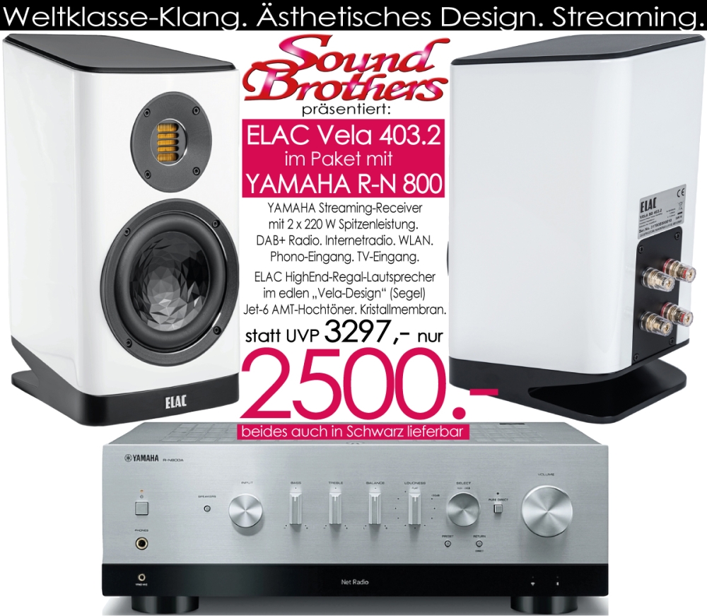 Bild 1 von YAMAHA R-N 800 /ELAC Vela 403.2 -Klang-Paket der Spitzenklasse. Edel und zukunftsicher! Superpreis!