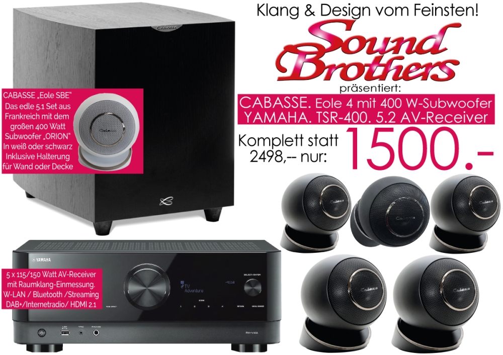 Bild 1 von CABASSE Eole mit Orion-Sub / YAMAHA TSR-400 -5.1-Set der Spitzenklasse zum Superpreis! ACTION-DEALZ!