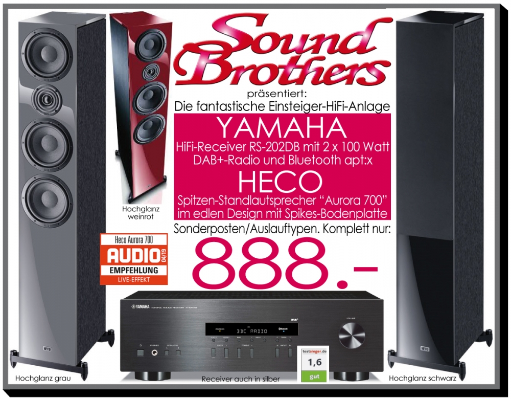 Bild 1 von YAMAHA / HECO HiFi-Paket: Spitzenboxen Aurora 700 und 2 x 100 W/DAB+/Bluetooth-Receiver 