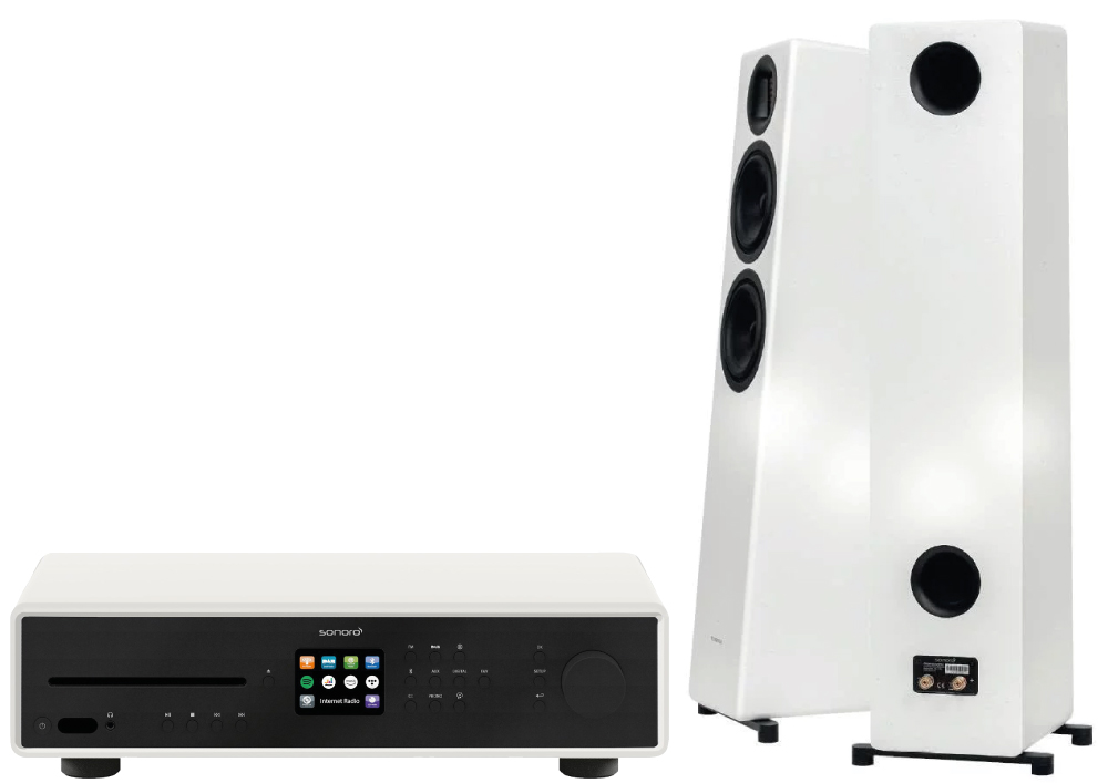 Bild 1 von SONORO HiFi-Anlage 3: Maestro + Grand Orchestra-Boxen. Sonderpreis.  Weiß. Restposten!