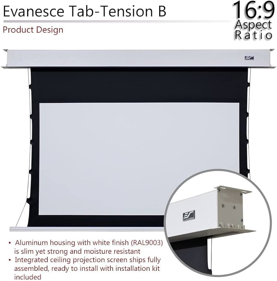 Bild 1 von Elite Screens EVANESCE TAB TENSION. Deckeneinbau-Motorleinwand. 16:9.Max-White Fiberglass-Tuch!