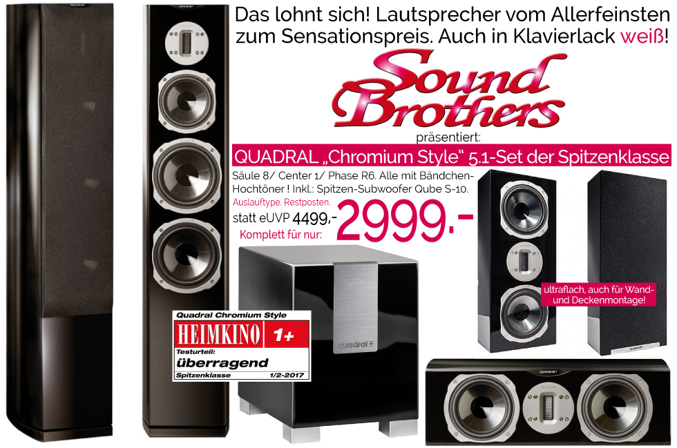 Bild 1 von QUADRAL Chromium Style 8 / Phase RS6-Set mit Top- Subwoofer Qube 10CS! Restposten/Auslaufmodelle!