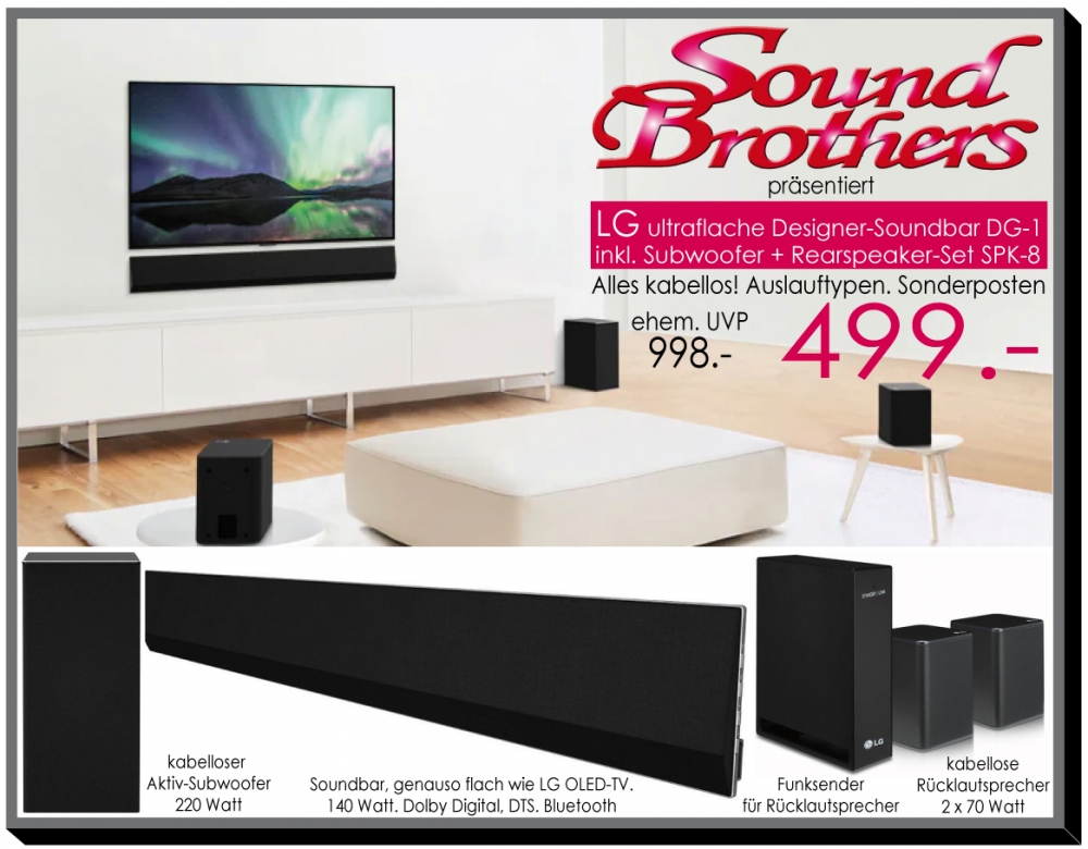 Bild 1 von LG DG1 + SPK8: kabelloses 5.1 Set mit insgesamt 500 Watt. Auslauftyp. Restposten! 50% reduziert!