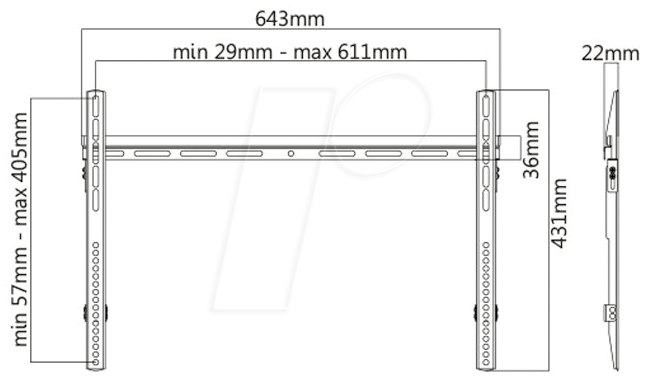 Bild 1 von Wandhalter MW HP5-2. Ultraflacher, stabiler TV-Wandhalter mit Wasserwaage. Bis 75