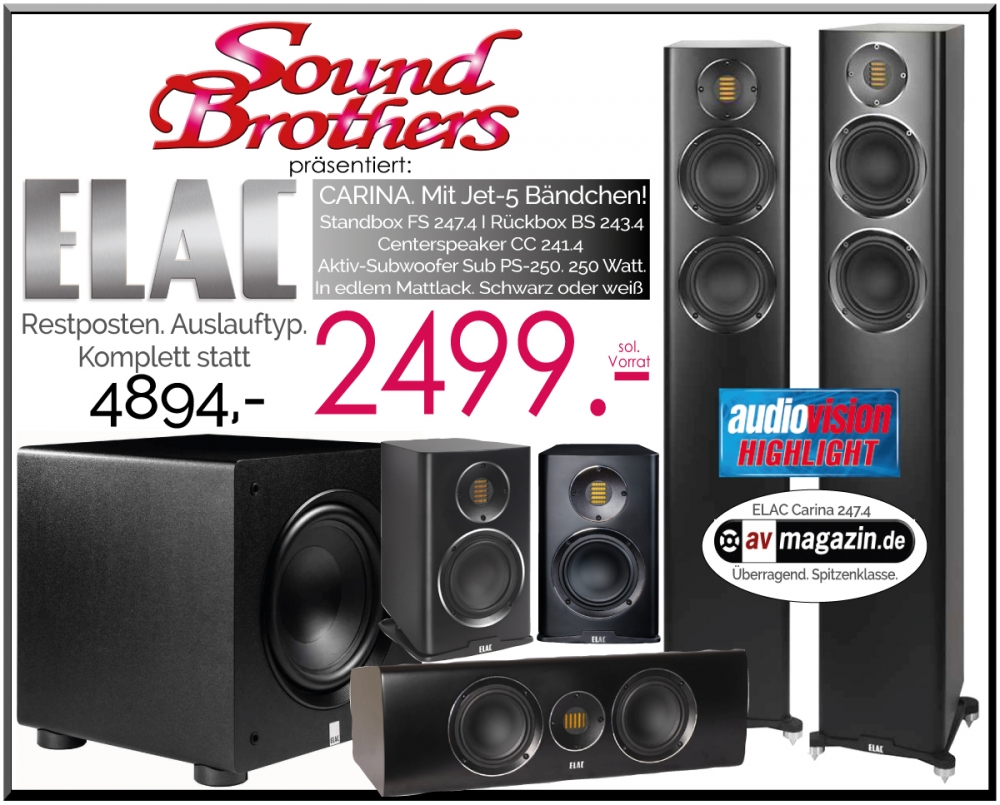Bild 1 von ELAC Carina 5.1 Set. Designer-Lautsprecher. Bändchen-Hochtöner! PS-250 Subwoofer! Sol. Vorrat