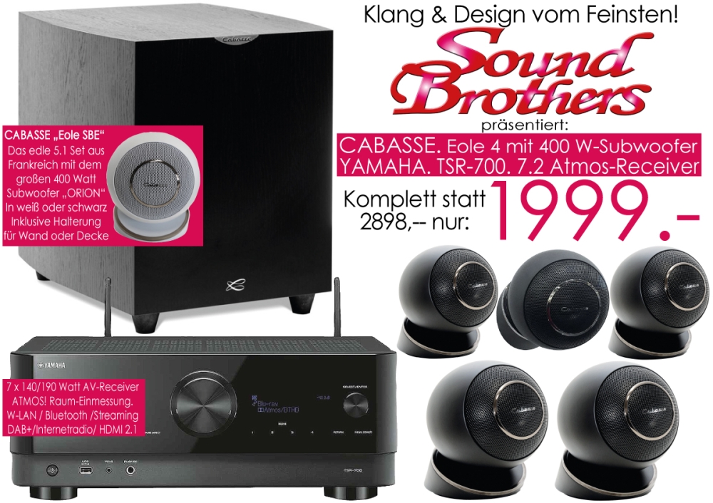 Bild 1 von CABASSE Eole mit Orion-Sub / YAMAHA TSR-700 - 5.1-Set der Spitzenklasse mit 7.2 ATMOS Receiver!