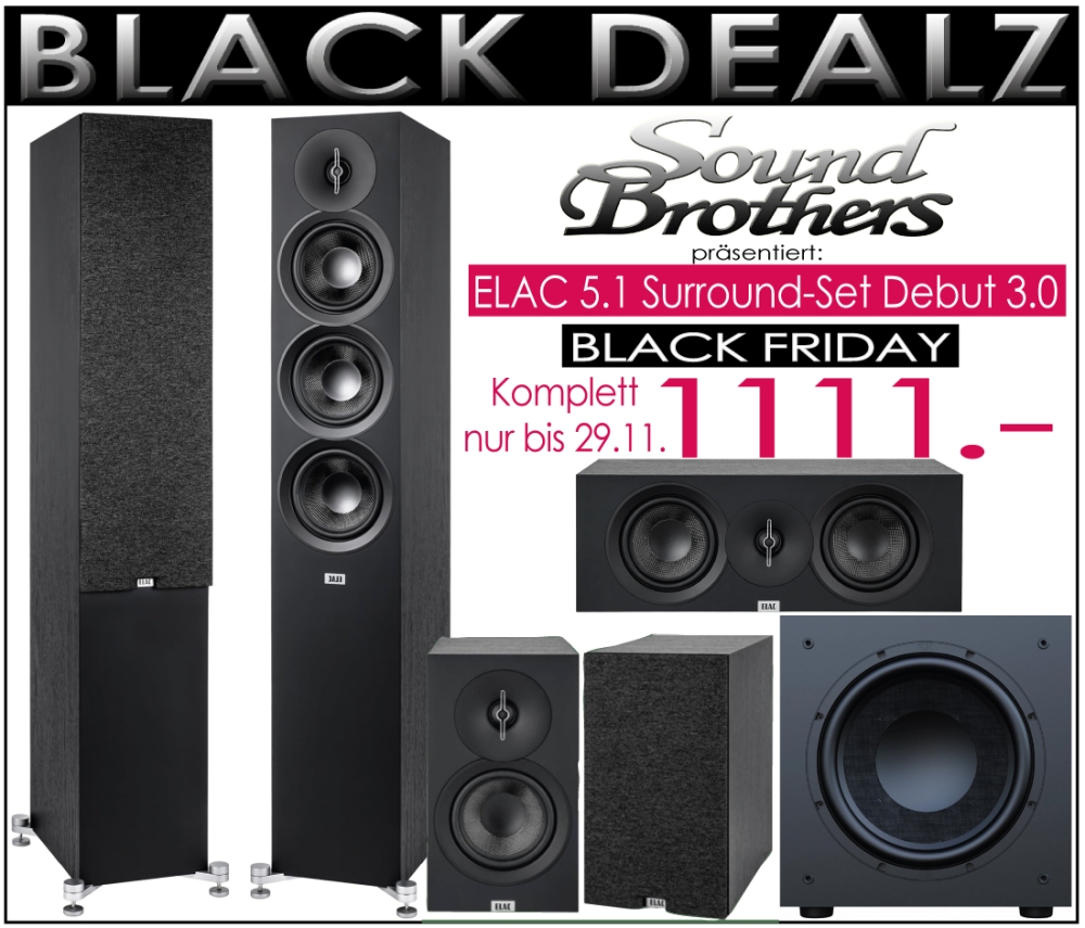 Bild 1 von ELAC Debut 3.0 / 5.1 Set. Standboxen, Rearboxen, Center, Aktiv-Sub. Black Friday Preis!