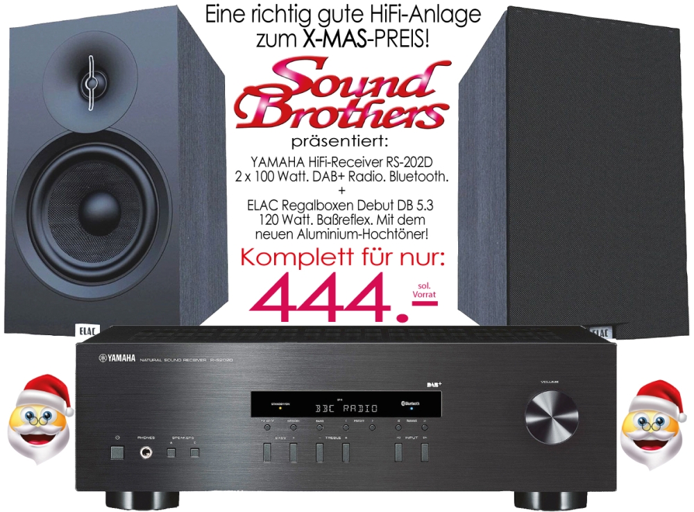 Bild 1 von YAMAHA, ELAC Einsteiger-Paket. 2 x 100 W Receiver RS-202D + ELAC Regalboxen Debut DB 5.3  X-MAS!