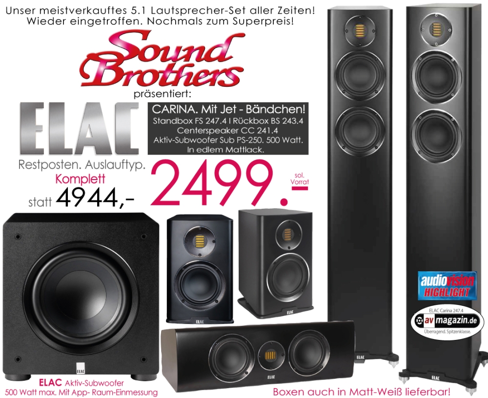 Bild 1 von ELAC Carina 5.1 Set. Designer-Lautsprecher. Bändchen-Hochtöner! PS-250 Subwoofer! Sol. Vorrat