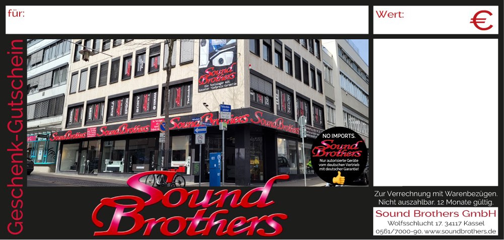 Bild 1 von Sound Brothers Geschenk-Gutschein. Verschiedene Werte ab 50 Euro!  / (Wert) 250 Euro