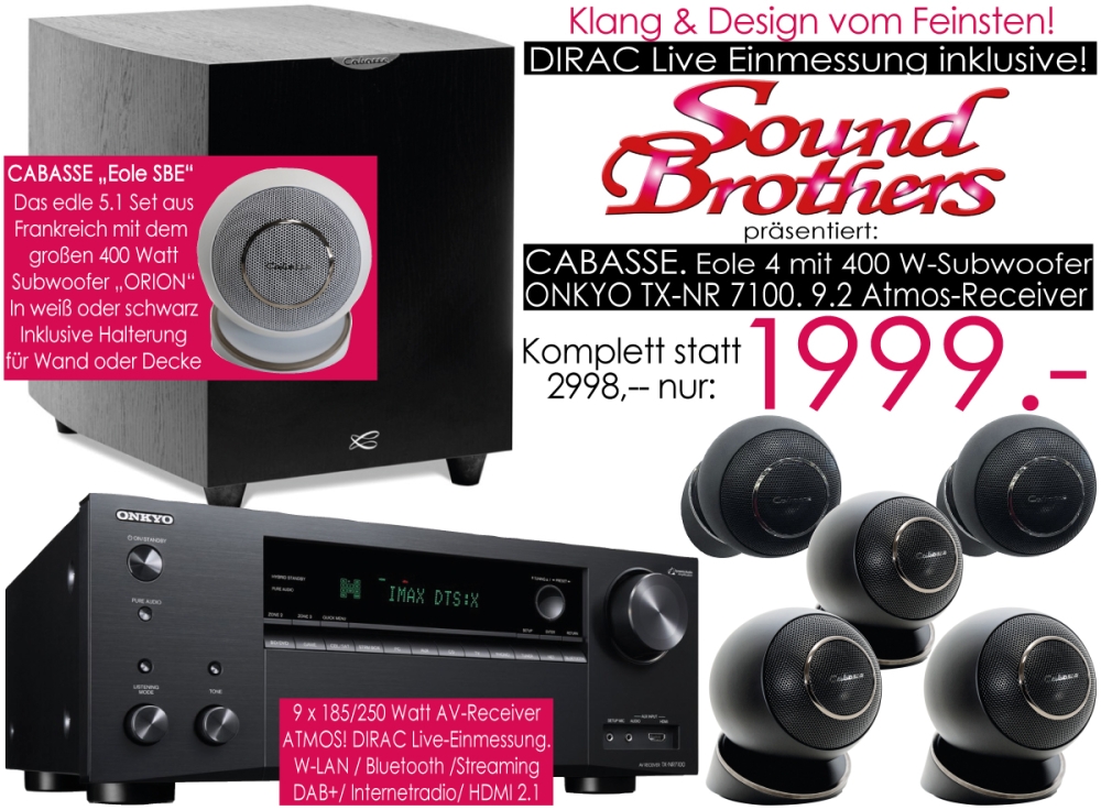 Bild 1 von CABASSE Eole + Orion-Sub /ONKYO TX-NR7100- 5.1-Set der Spitzenklasse mit 9.2 ATMOS Receiver! DIRAC!